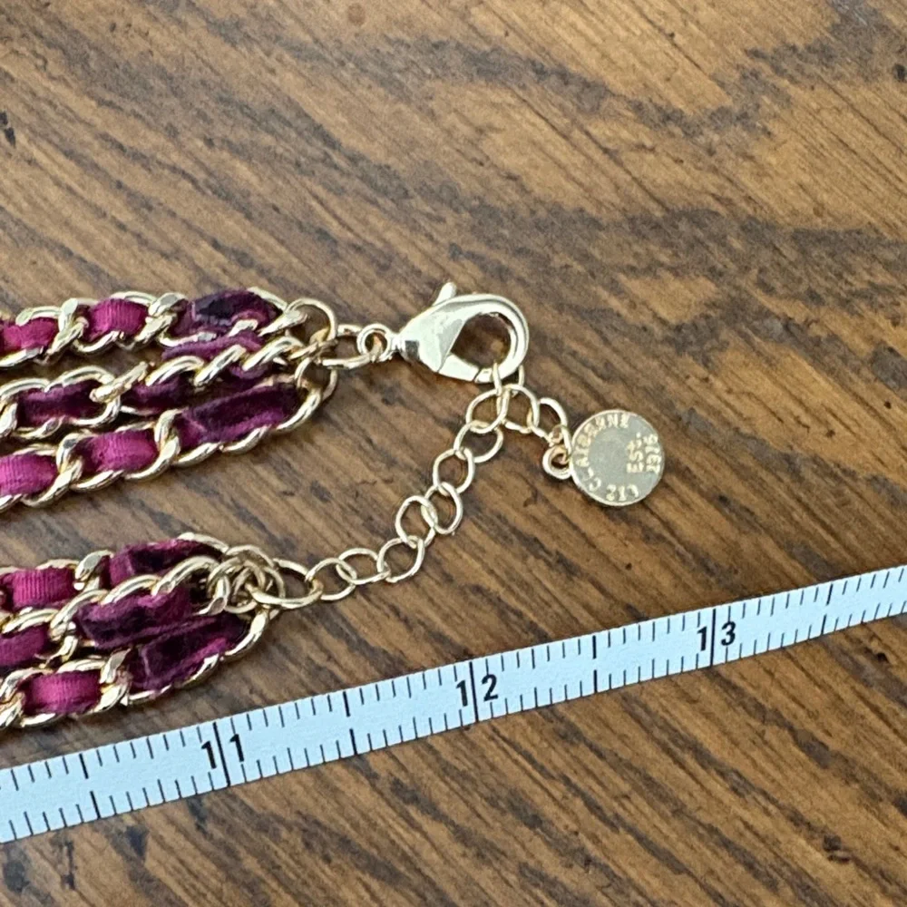 Liz Claiborne Gold and Burgundy braided velvet layered  Chain Necklace